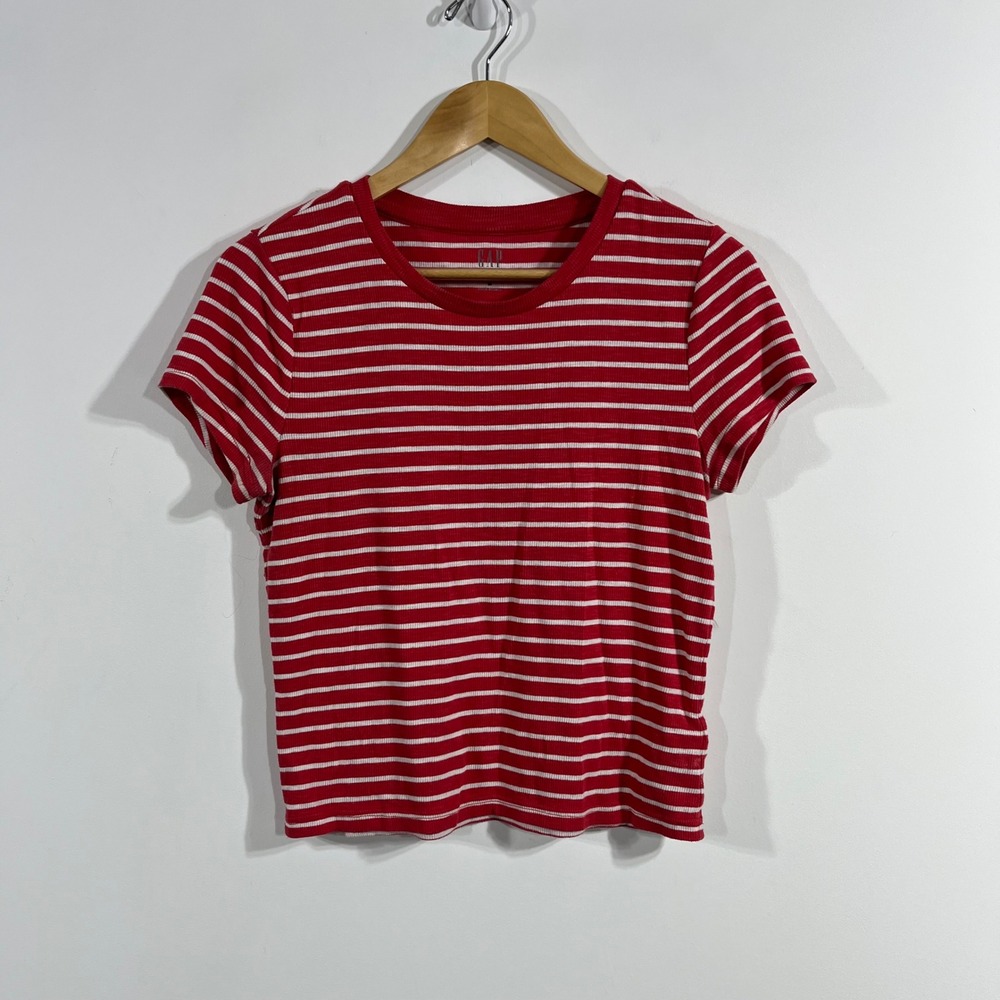GAP Fisherman Nautical Striped Ribbed Granola Ringer Crew T-Shirt Womens Medium